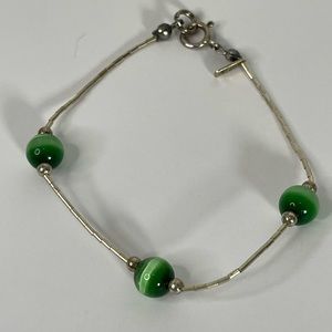 Vintage Sterling Green Tiger Eye Jordan Bracelet 7 Inch